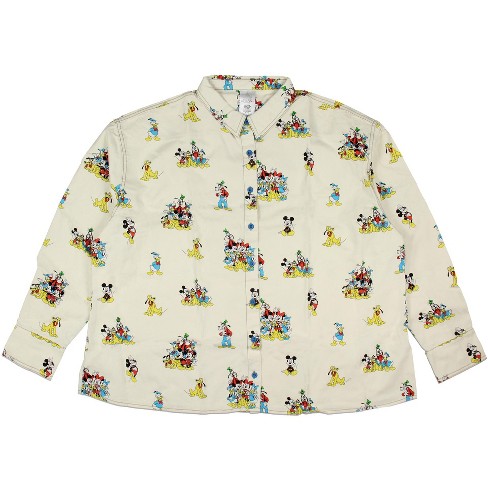 Seven Times Six Mickey Mouse and Friends Woman's Button-Up Long-Sleeve Adult Collar Shirt Off-White - image 1 of 3