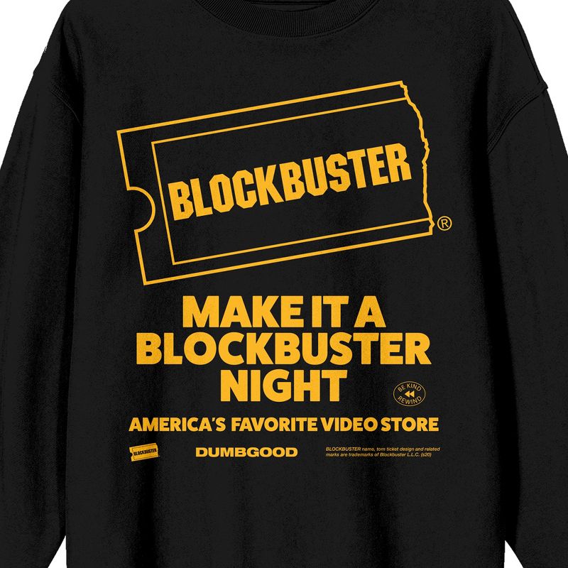 Blockbuster "Make It a Blockbuster Night" Adult Black Crew Neck Sweatshirt, 2 of 4