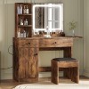 Makeup Vanity Desk with Mirror and Lights, Vanity Table Set with Drawer, Chair & Power Outlet, 3 Shelves Storage, Perfect for Bedroom, Brown - 3 of 4