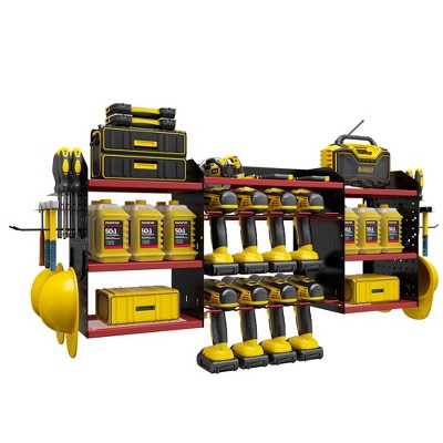 Modular Wall-Mounted Power Tool Organizer with Charging Station, Heavy-Duty Drill Rack with Hooks and 8-Outlet Holder