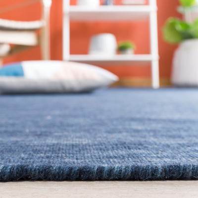 Handmade Navy Blue Wool and Cotton Flat Woven Rug, 4' x 6'