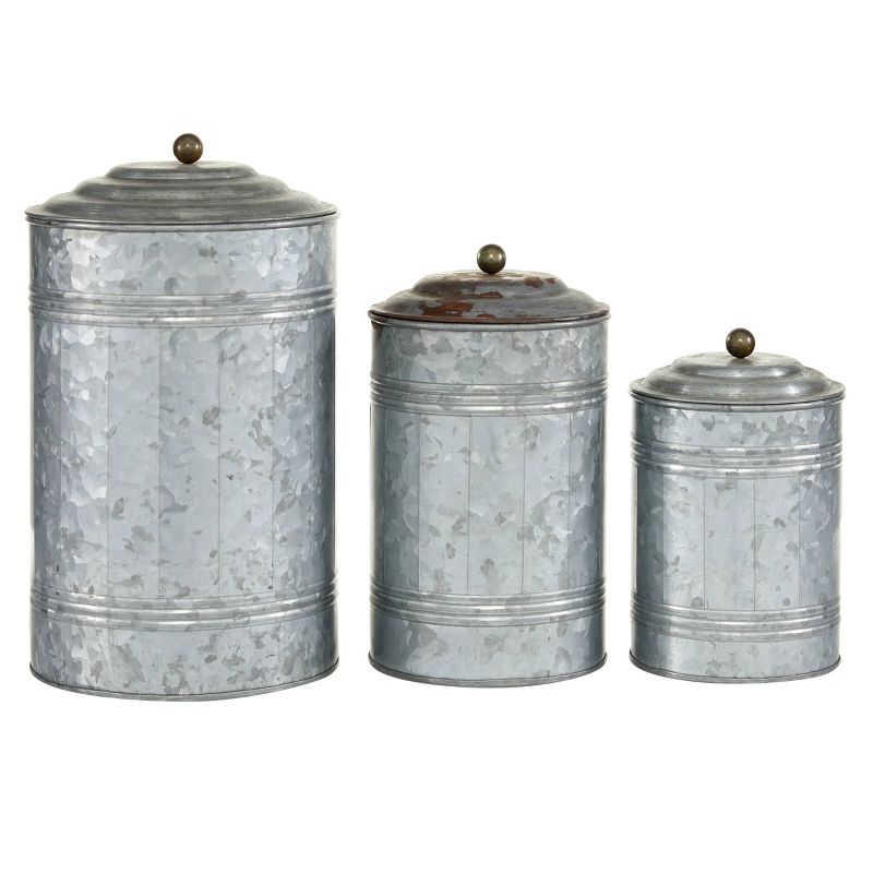 3pc Decorative Galvanized Metal Canister Set Silver - Olivia & May, 6 of 19