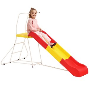 Qaba 6ft Slide for Kids Ages 3-8, Metal Freestanding Playground Equipment with Climbing Ladder, Platform for Backyard, Outdoor, Indoor, Red - 1 of 4