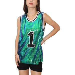 Anna-Kaci Women's Sparkle Glitter Number 1 T-Shirt Sequin Tank Top Blouse - 1 of 4