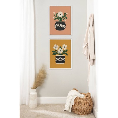 Set of 2 Gold and Terra Framed Floral Canvas Art