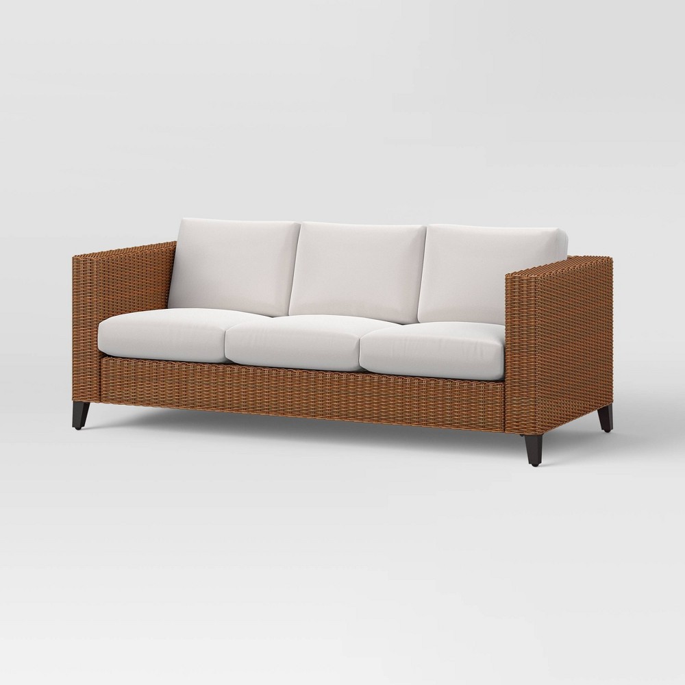 Photos - Garden Furniture Brookfield Steel Wicker Patio Sofa - Light Brown - Threshold™