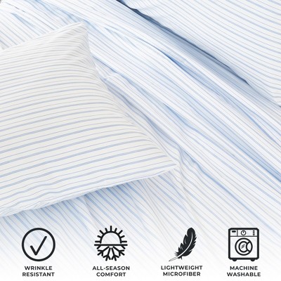 Sky Blue Striped Twin Microfiber Sheet Set