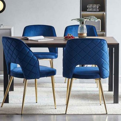 CAVINAS Modern Hollow-Back Dining Chairs with Gold Metal Legs, Set of 2, Upholstered Armless Chairs for Dining Room, Living Room, or Kitchen