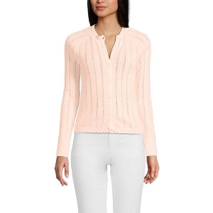 Lands' End Women's Cotton Pointelle Satin Trim Cardigan Sweater - 1 of 4