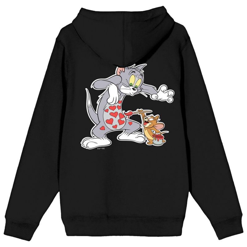 Tom & Jerry Painting Hearts Long Sleeve Black Adult Zip-Up Hoodie, 3 of 5