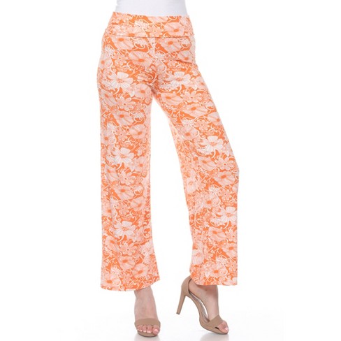 Orange Floral Wide Leg Trousers, Womens Trousers