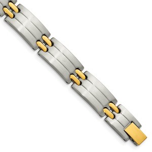 Black Bow Jewelry Men's Stainless Steel and Yellow Gold Tone Plated Bracelet, 8.75 Inch - 1 of 4