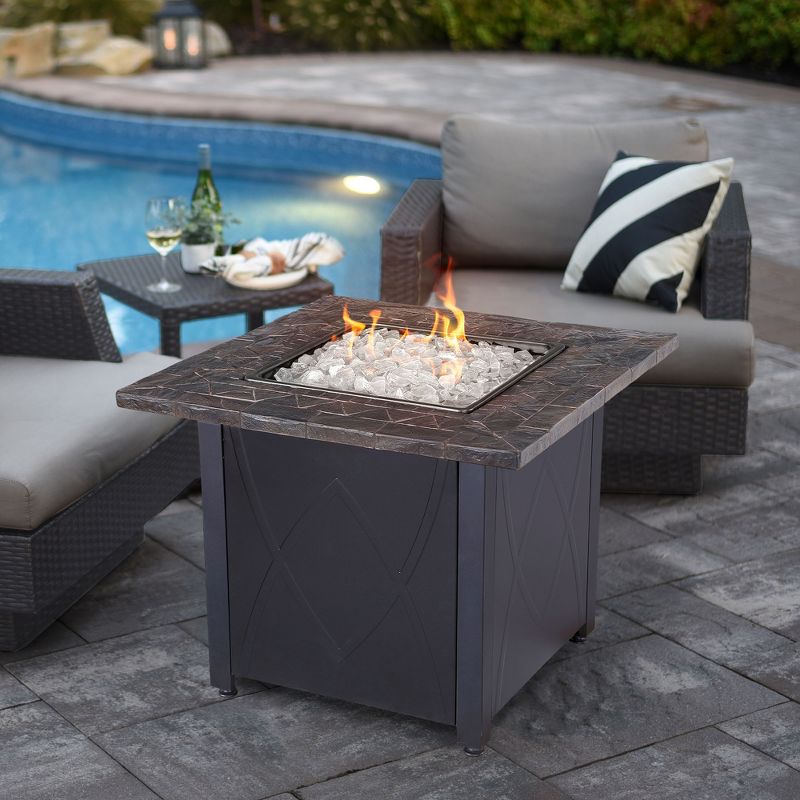 Endless Summer 30 Inch Square 30,000 BTU LP Gas Outdoor Fire Pit Table with Handcrafted Mantel, Fire Rocks, and Protective Cover, Black, 4 of 6