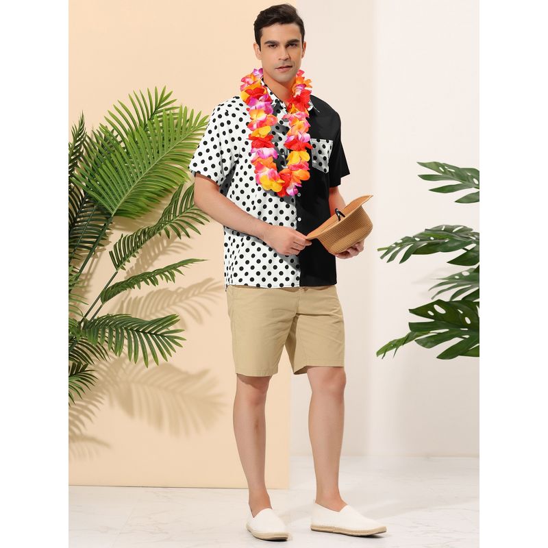 Lars Amadeus Men's Summer Polka Dots Short Sleeves Button Down Patchwork Beach Shirt, 3 of 7