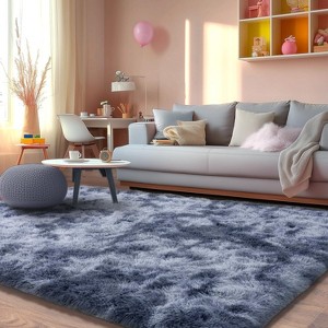 Tie-Dyed Gray Shag Rug, Ultra Soft 1.7" Plush, Non-Slip, 100% Polyester for Bedroom or Living Room - 1 of 4