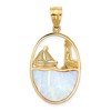 Black Bow Jewelry 14k Yellow Gold & Imitation Opal Lighthouse and Sailboat Oval Pendant - 3 of 4