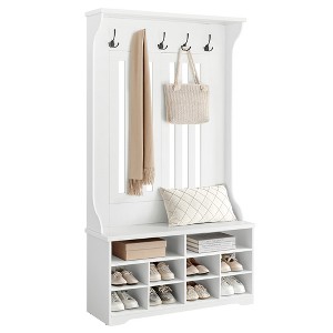 Hall Tree, Coat Rack with Bench, Shoe Storage, 5 Tri-Hooks, Freestanding, Space-Saving, for Mudroom, Entryway, Hallway, Adjustable Shelves - 1 of 4