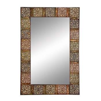Metal Floral Wall Mirror with Embossed Metal Multi Colored - Olivia & May