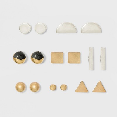 Geometric with Semi-Precious Labradorite Stone Button Stud Earring Set 8ct - Universal Thread™