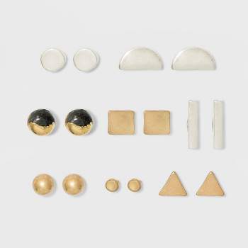 Geometric with Semi-Precious Labradorite Stone Button Stud Earring Set 8ct - Universal Thread™