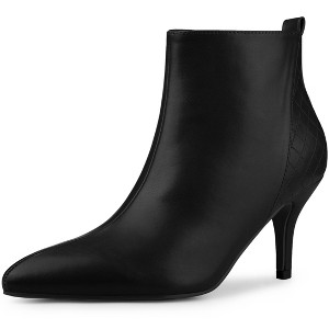 Allegra K Women's Pointed Toe Side Zipper Stiletto Heels Ankle Boots - 1 of 4