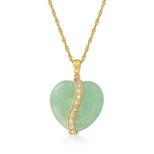 Ross-Simons Jade Heart Pendant Necklace With .37 ct. t.w. White Sapphires in 18kt Gold Over Sterling Size - 1 of 3