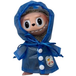 Doll Clothes Superstore Rainy Day Ready: Blue Water-Repellent Hooded Raincoat for 17.5 cm Labubu Dolls - 1 of 4