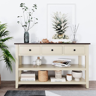 Console Table with 3 Drawers, 50" Farmhouse Long Sofa Table with 2 Bottom Storage Shelves, for Entryway, Front Hall, Hallway, Living Room