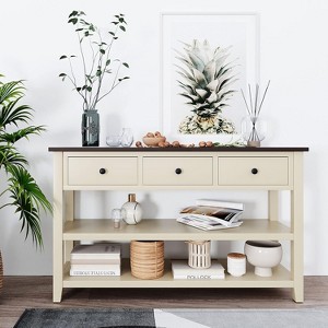 Console Table with 3 Drawers, 50" Farmhouse Long Sofa Table with 2 Bottom Storage Shelves, for Entryway, Front Hall, Hallway, Living Room - 1 of 4