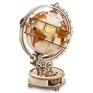 ROBOTIME World Luminous Globe 3D Wooden Puzzle Model-Self Assembled Tellurion Building Toys, Off-White, 8"*6.6"*11.5" - 1 of 4