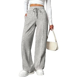 Pinspark Wide Leg Sweatpants Women High Waisted Baggy Sweat Pants Elastic Elevated Seams Loose Active Pants with Pockets - 1 of 4