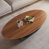 "47.2"" Wood Oval Brown Modern Coffee Table With Black Stainless Steel For Living Room " - 2 of 4