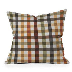 18"x18" Deny Designs Ninola Design Gingham Outdoor Throw Pillow Brown - 1 of 4