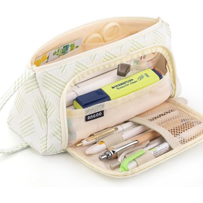 Fmeida Large Capacity Pencil Case Pouch School Supplies, Aesthetic Stationery Pen Case Bag for Girls Women-Khaki