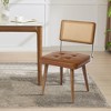 Mid Century Modern Dining Chairs with Natural Handwoven Rattan Cane Back and Upholstered Velvet Green Fabric, Featuring Sturdy Wooden Legs - 3 of 4