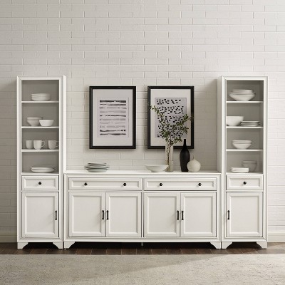 Distressed White 3-Piece Sideboard and Bookcase Set