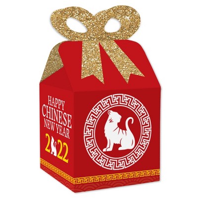 Big Dot of Happiness Chinese New Year - Square Favor Gift Box - 2022 Year of the Tiger Bow Box - Set of 12