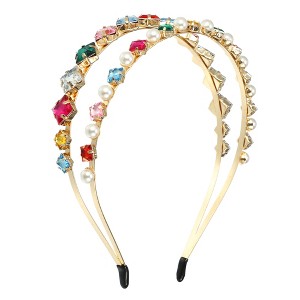 Unique Bargains Women's Metal Square Colorful Rhinestone Faux Pearl headband 1 Pc - 1 of 4