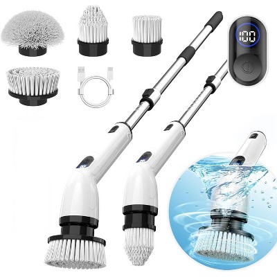 BRINJOY Spin Scrubber, Waterproof Bathroom Scrubber with Power LCD Display, Adjustable Extension Handle, Cordless Shower Cleaner Brush