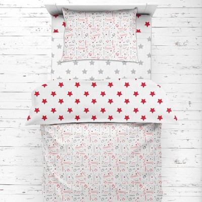 Bacati - Baseball Red/Gray Muslin 4 pc Toddler Bedding Set