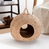 VisioGear Water Hyacinth Woven Round Cat Bed Cave with Handles for Any Size Cat Breeds, Brown, 18"*18"*18" - 4 of 4