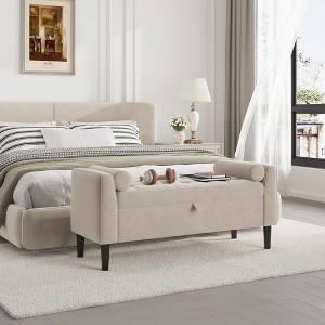 46.5" Storage Bench Ottoman, Upholstered End of Bed Bench with Button-Tufted Design, Rolled Arms & Vintage Rivets, for Entryway, Living Room - 1 of 4