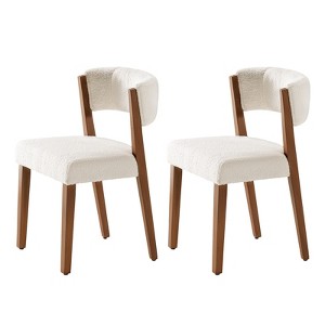 AMERLIFE Upholstered Dining Chairs, Mid-Century Modern Fabric Chairs with Curved Backrest and Pine Wood Legs - 1 of 4