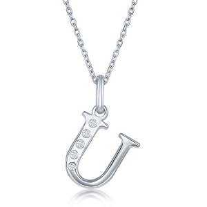 Bella Silver Sterling Silver 0.03cttw Diamond Accent Initial 18" Pendant Necklace - 1 of 2
