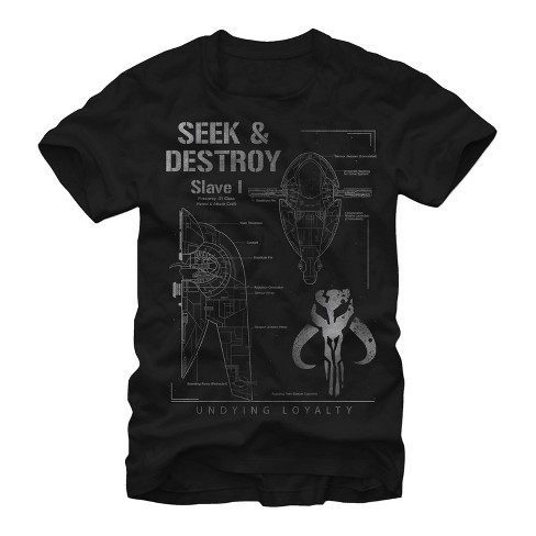 Men's Star Wars Boba Fett Slave I Seek And Destroy T-shirt - Black - Small  : Target