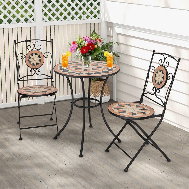 Tangkula 3 PCS Outdoor Bistro Set Patio Conversation Furniture Set w/ 1 Round Mosaic Coffee Table, 3 of 11