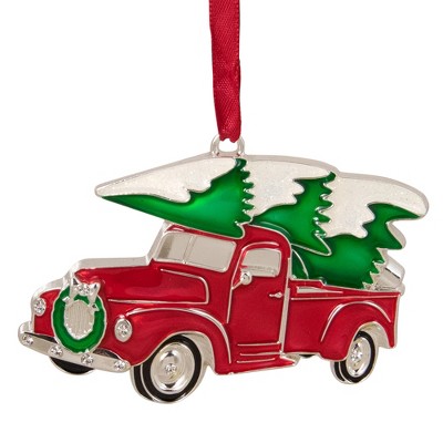 Northlight 3.5" Red and Silver Country Pick Up Truck with European Crystals Christmas Ornament