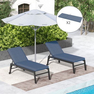 Sky Blue Polyester Patio Chaise Lounge Cushions with Ties
