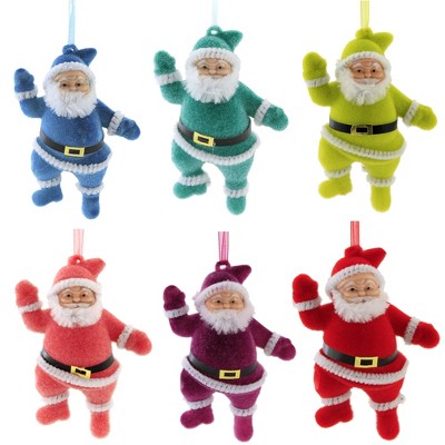 Christmas 3.75" Flocked Santa Ornament Pvc Christmas Claus Fluffy  -  Ornament Sets