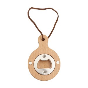 Unique Bargains Bottle Opener Magnetic Wood Round Handle Magnet Wood Light Brown 2.36"x3.35"x0.47" 1 Pcs - 1 of 4